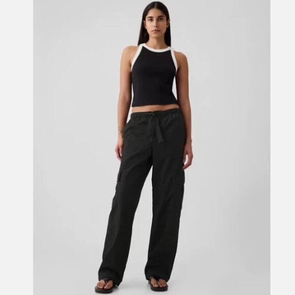 GAP Soft Fine Twill Cargo Easy Pants Belted Drawstring Ankle Black sz Medium $90 - Picture 1 of 10